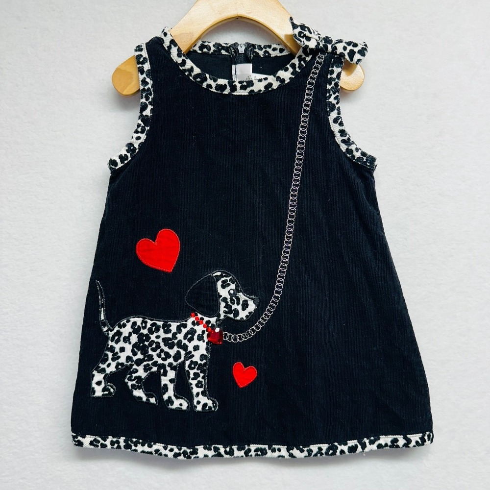 Bonnie‎ Baby Jumper Dress Girls 18M Black Corduroy Dalmatian Dog Heart Bow